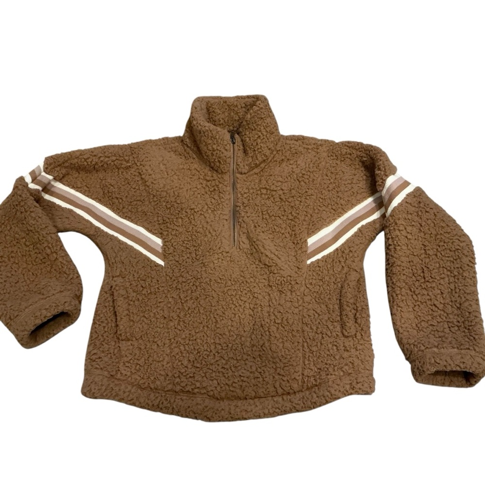 Abercrombie & fitch soft AF Sherpa Teddy quater zip pullover in camel Sz M